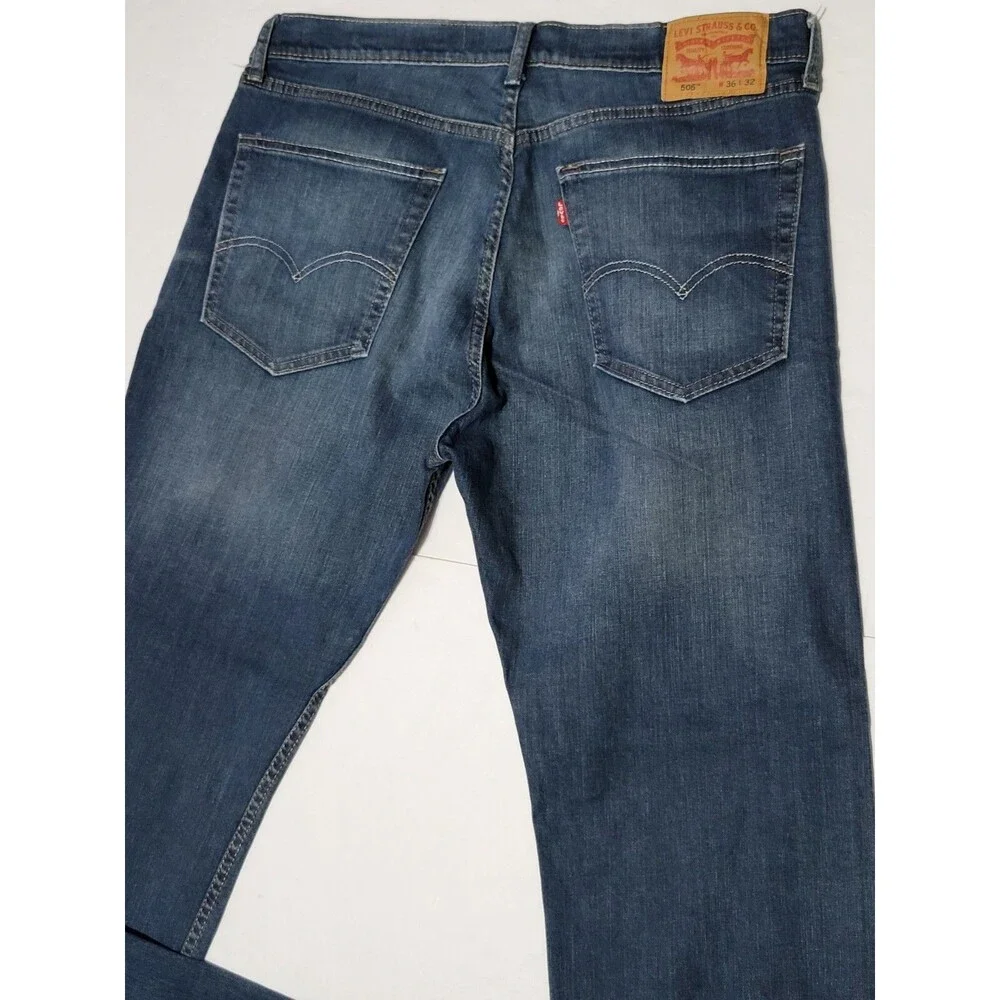 Levis 505 Regular Fit Denim Jeans Size Men's 36x32 Blue  Red Tab